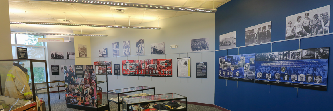 Local History Room showing the "First Responders of Oak Lawn" exhibit