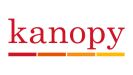 Kanopy red text logo with ombre lines from red to yellow below the word
