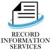 Black text reading "record information services" with a piece of paper with the top left corner folded and a blue swoosh around the paper