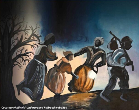 Illustration of freedom seekers, courtesy of the Illinois Underground Railroad webpage